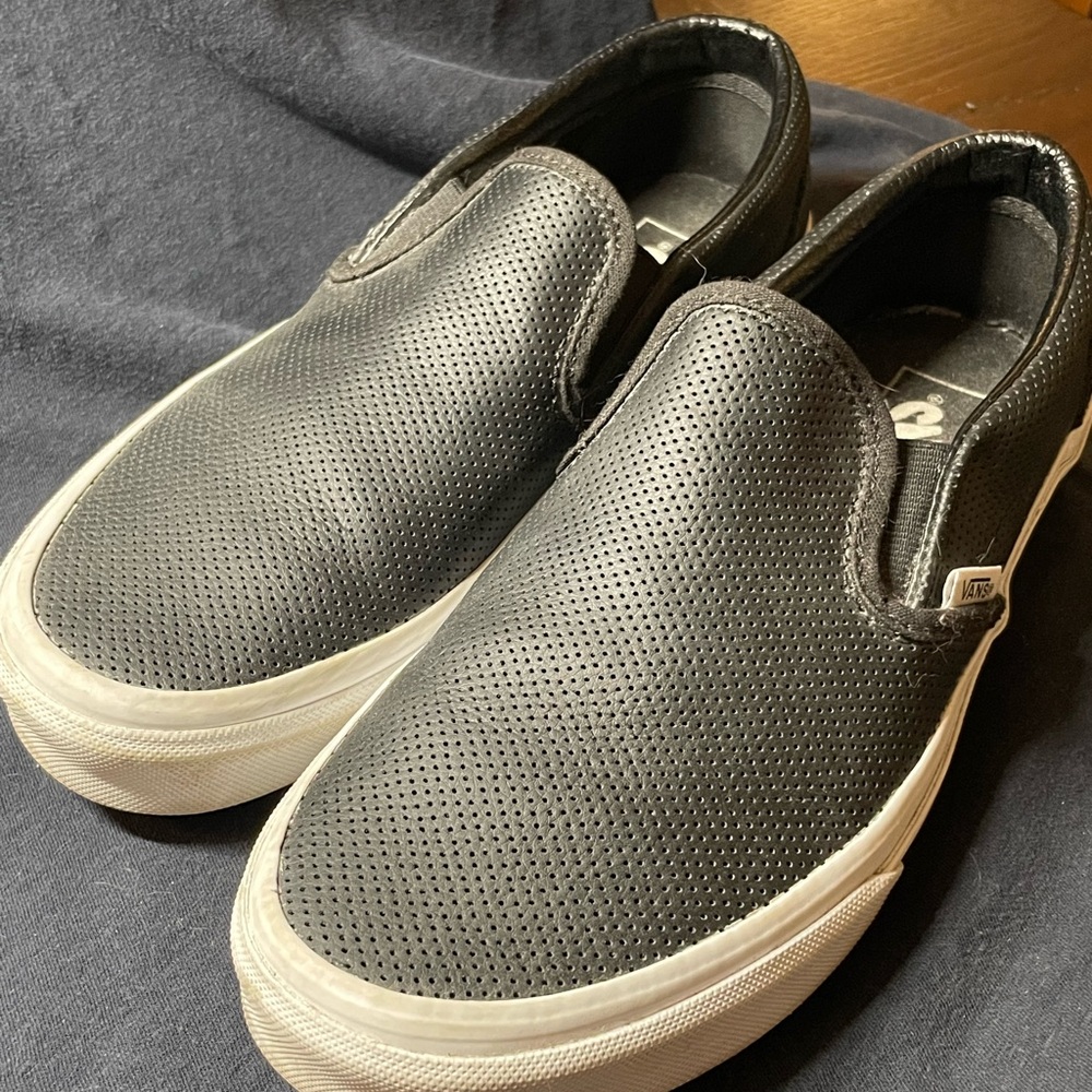 Black Leathery textured Vans